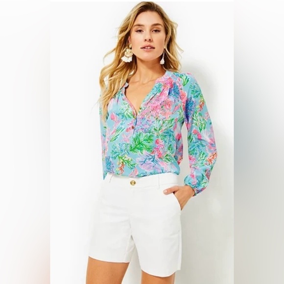 NWT NIB LILLY PULITZER 7" Shara Mid-Rise Stretch Short Resort White 16 - Picture 2 of 3